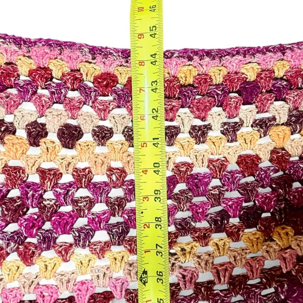 Handmade Granny Square Crochet Blanket Afghan Throw Pink Purple Yellow 45x53 VTG